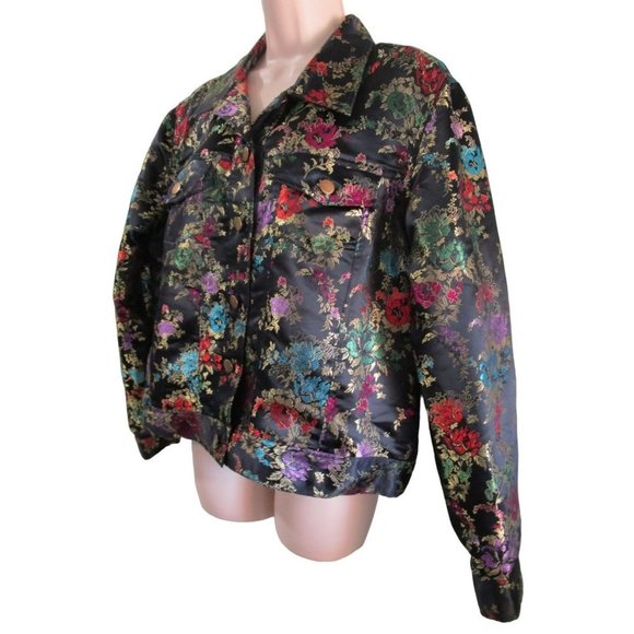 Asian Inspired Jewel Tone Brocade Trucker Style Jacket Spenser Jeremy Lg EUC - Picture 6 of 14